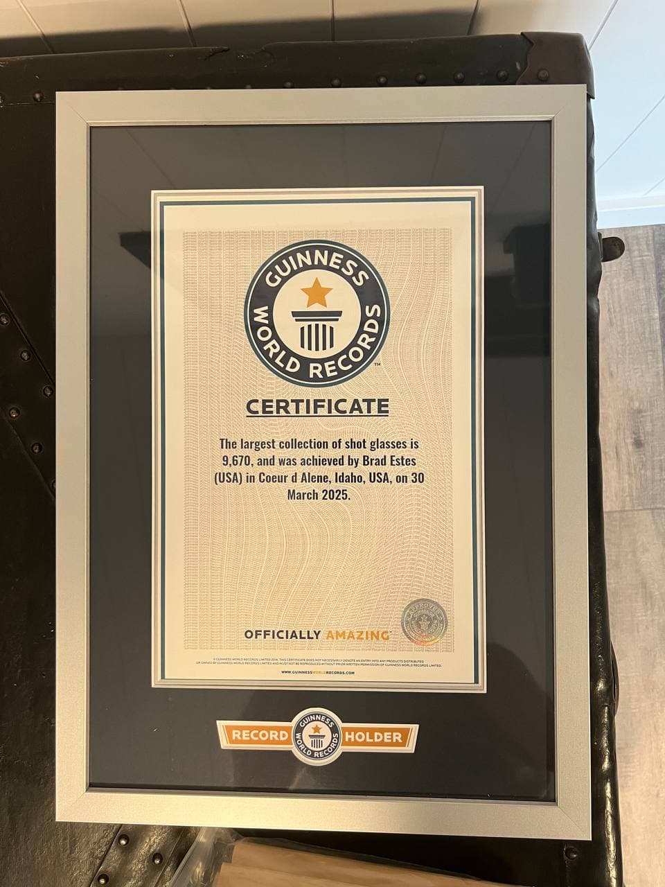 Brad Estes Guinness World Record certificate